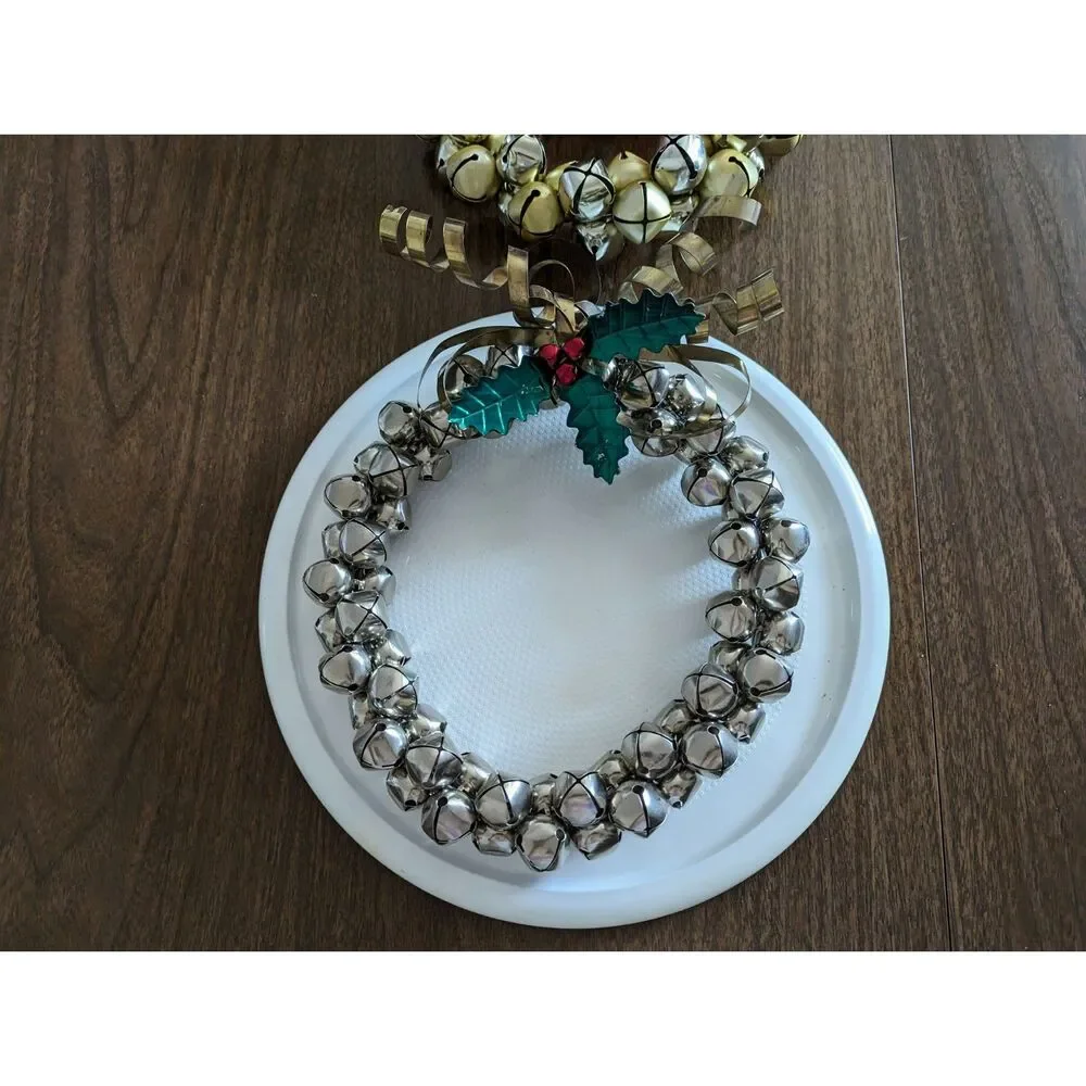 Bundle of two (2) Christmas hanging jingle sleigh bell metal wreaths